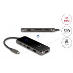 Delock Dokovací stanice USB Type-C™ 4K – HDMI / USB Hub / SD - Micro SD slot / PD 3.0 85 W s povrchem z tvrzeného skla