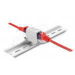 Delock Spojka RJ45 Cat.6A ze zásuvky na zásuvku s krytkou proti prachu k montáži na lištu dle DIN, stíněná, šedá / bílá