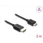 Delock Koaxiální kabel High Speed HDMI HDMI samec na Mini HDMI samec 8K 60 Hz s pleteným opláštěním 2 m