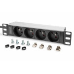 Digitus 1U hliníkové PDU, montáž do racku 254 mm (10"), 4x zásuvka CEE 7/5, 16 A, 4000 W, 250 VAC 50/60 Hz