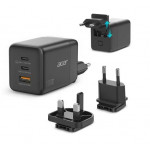 Acer 100W GaN charger - Black; 3 nabíjecí porty: 2x USB-C + 1x USB-A; rychlé nabíjení (PD3.0, PPS, Quick Charge) EU+UK;obal,černý