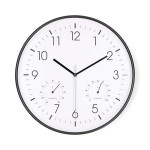 Nedis CLWA4226BK - Nástěnné hodiny | Průměr: 300 mm | Plast | Tichý pohyb | Teploměr | Vlhkoměr | Bílá / Černá