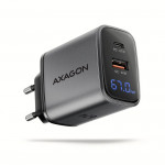 AXAGON ACU-PQ67D GaN nabíječka do sítě 67W, USB-A + USB-C, PD3.0/PPS/QC4+/SFC2.0/Apple, LCD display