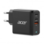 ACER 67W PD GaN charger - black; 2×USB-C +1×USB-A, až 75W, černá