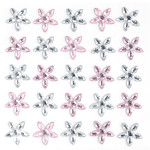 Samolepicí dekor. květy s kamínky, růžové, 25 ks