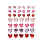 Samolepicí dekor. srdíčka s kamínky, červené, 38ks
