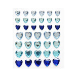 Samolepicí dekor. srdíčka s kamínky, modré, 38 ks