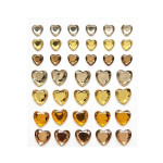 Samolepicí dekor. srdíčka s kamínky, žluté, 38 ks