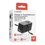 Verbatim, Univerzální cestovní adaptér GaN III Charge ,n 1x USB-C, 1X USB-A + 2x integrovaný kabel USB-C, černá, 70 W