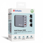 Verbatim, GaN cestovní nabíječka do sítě USB 3.0, USB C, šedá, 200 W, vyměnitelné vidlice C,G,A