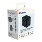 Verbatim, Cestovní adaptér univerzální World-to-World UTA-02 USB-A, USB-C, černý, 20 W