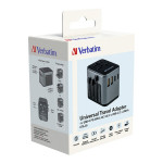 Verbatim, Cestovní adaptér univerzální World-to-World UTA-03 USB-A, USB-C, černý, 30 W