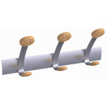 Věšák, na stěnu, kovový, 3 dřevěné háčky, ALBA, stříbrný