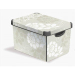 Box "Deco", béžová, květinový vzor, plast, 22 l, s víkem, CURVER 188163