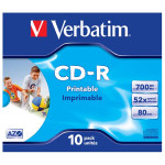 Verbatim CD-R, 43325, AZO Wide Inkjet Printable, 10-pack, 700MB, 52x, 80min., 12cm, jewel box, pro archivaci dat
