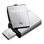 Apacer USB flash disk OTG, USB 3.0, 64GB, AH750, stříbrný, AP64GAH750S-1, USB A / USB Micro  B, s otočnou krytkou, DOPRODEJ