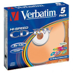 Verbatim CD-RW, 43167, SERL High-Speed Colour, 5-pack, 700MB, 12x, 80min., 12cm, bez možnosti potisku, slim box, pro archivaci dat