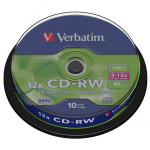 Verbatim CD-RW, 43480, SERL Scratch Resistant, 10-pack, 700MB, 12x, 80min., 12cm, bez možnosti potisku, cake box, pro archivaci da