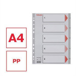 Rejstříky, šedá, A4, plast, 1-5, ESSELTE