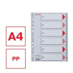 Rejstříky, šedá, A4, plast, 1-6, ESSELTE