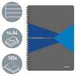 Blok "Office", šedo-modrá, drátěná kroužková vazba, A4, linkovaný, 90 listů, plastový povrch, LEITZ