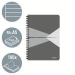 Blok "Office", šedá, drátěná kroužková vazba, A5, linkovaný, 90 listů, plastový povrch, LEITZ