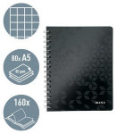 Spirálový sešit "Wow", černá, čtverečkovaný, A5, 80 listů, LEITZ