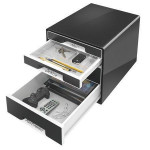 Zásuvkový box "Cube", černá, 4 zásuvky, plast, LEITZ