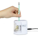 Stolní ořezávátko "PS12-USB", bílá, 2 otvory, baterie/ USB, RAPESCO