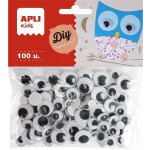 Samolepicí pohyblivé oči "Creative", černá-bílá, 100 ks, APLI 13263