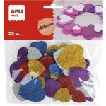 Samolepicí pěnovka "Eva Sheets", mix barev, se třpytkami, tvar srdce, 50 ks, APLI 13484