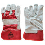 Pracovní rukavice, bílo-červená, hovězí štípenka, velikost 10, 12 párů, SF0161