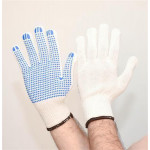 Ochranné rukavice, přírodní bílá, pletené, XL, z bavlny a polyesteru, PVC terčíky, 12 párů, SF0011-1