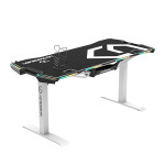 ULTRADESK Herní stůl FORCE SNOW - bílý, 166x70 cm, 66-86 cm, 5 úrovní výšky,s XXL podložkou pod myš, RGB podsvícení