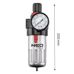 Vypouštěcí filtr s redukčním ventilem 1/2" z z tvrzené oceli, 14-732, vysoká propustnost filtru, NEO TOOLS