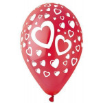 Balónek, červená, srdíčka, 30 cm