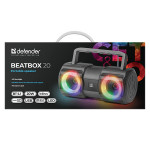 Defender reproduktor BEATBOX 20, Li-Ion, 2.0, 20W, černý, regulace hlasitosti, přenosný, LED podsvícení, s integr. baterií, 80Hz~2