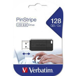 USB flash disk "PinStripe", černá, 128GB, USB 2.0, 10/4MB/sec, VERBATIM