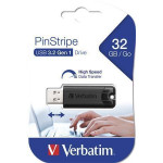 32GB USB Flash disk "PinStripe", USB 3.0, VERBATIM, černý