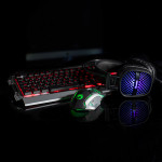 Marvo CM303 sada klávesnice drátová (USB) US, černo-stříbrná s herní myší a sluchátky, herní, membránová typ podsvícená