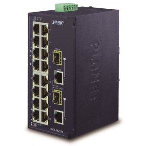Planet IFGS-1822TF průmyslový switch, 16x100M + 2x1Gb/SFP, -40 až 75st.C, dual 9-48VDC, IP30, fanless