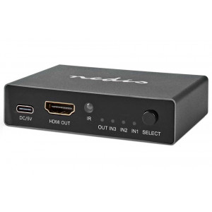 NEDIS HDMI přepínač/ 3x HDMI vstup/ 1x HDMI výstup/ 8K@60Hz/ 45 Gbps/ dálkově ovládaní/ hliník/ antracit