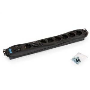 TRITON 19" rozvodný panel 8x230V DIN - 2m, bleskojistka, černý