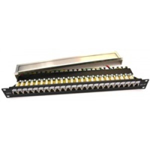 19" Patch panel EXCLUSIVE osazený 24port, FTP (SFTP, STP), Cat 6, s hřebínkem