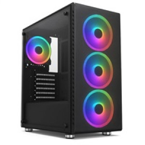 1stCOOL skříň Rainbow 4, Mid Tower, ATX, AU, Průhledná bočnice, 4x 120mm Fan, 650W, 88+, Černá