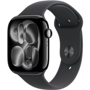 Apple Watch Series 11 GPS 46mm Jet Black Aluminium Case with Black Sport Band - S/M