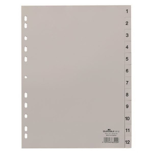 Plastový rozlišovač Durable - A4, šedý, 1-12