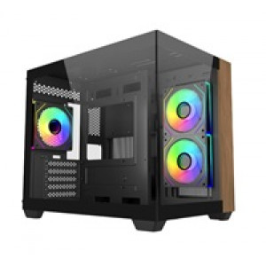 Cooler Master case Elite 481 Wood, mATX, Průhledná bočnice, 3x 120mm ARGB Fan, Černá