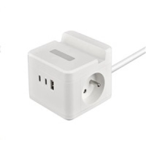 Viking síťový adaptér YC23H, 2x 230 V, 1x USB-A, 2x USB-C, dotykové světlo, funkce stojánku, bílá