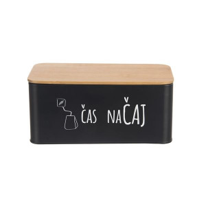 Dóza - na čaj, plech/bambus, černá, 1 ks
